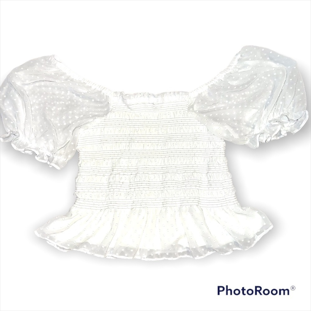 Express White Off Shoulder Ruched Crop Blouse Medium